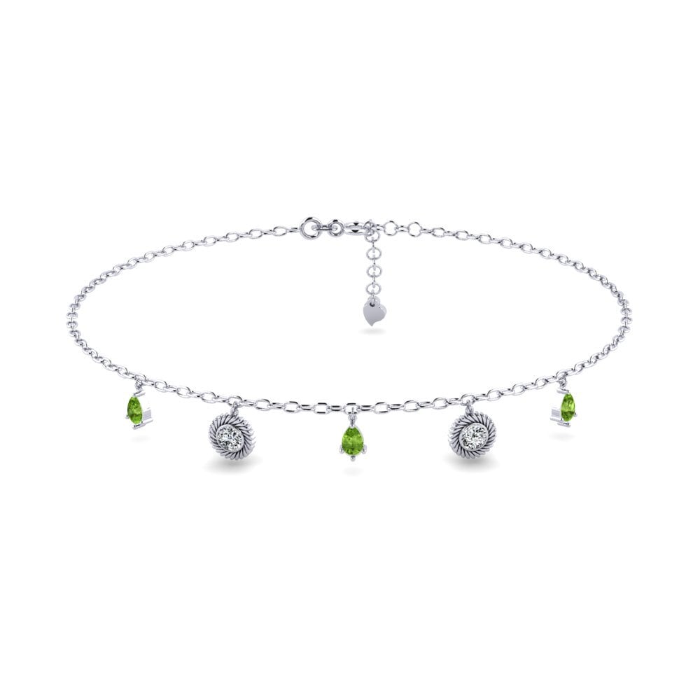 18ct White Gold Peridot Women's Anklet Mantas