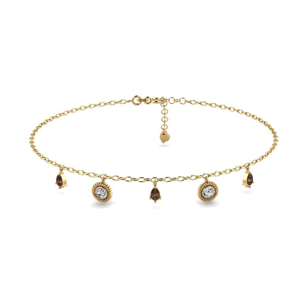 14ct Yellow Gold Smoky Quartz Women's Anklet Mantas