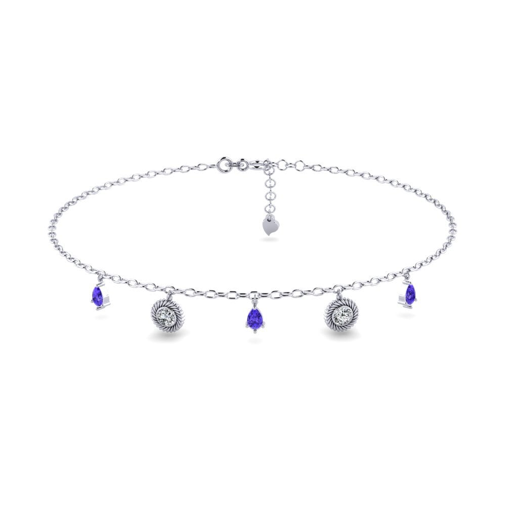 18ct White Gold Tanzanite Women's Anklet Mantas