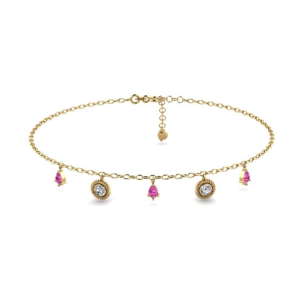 14ct Yellow Gold Pink Topaz Women's Anklet Mantas