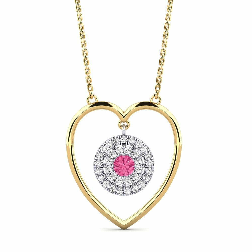 Vàng-Trắng 9K Đá Tourmaline Hồng / Bích tỷ Mặt dây chuyền nữ Mantric