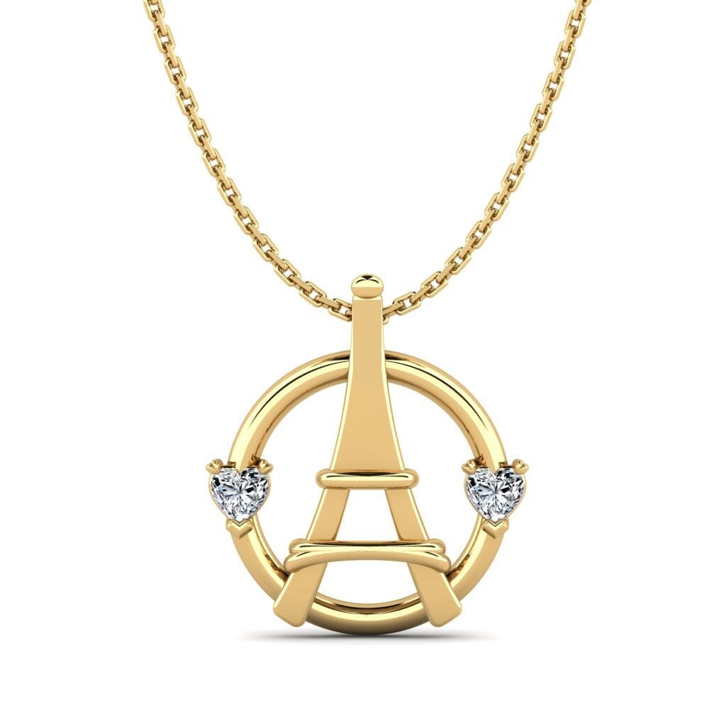 Collier Femme Avec Pendentif Cœur En Or Jaune 18KT Et Zirconium - Longueur 45 Cm - Bijou Neuf Italie