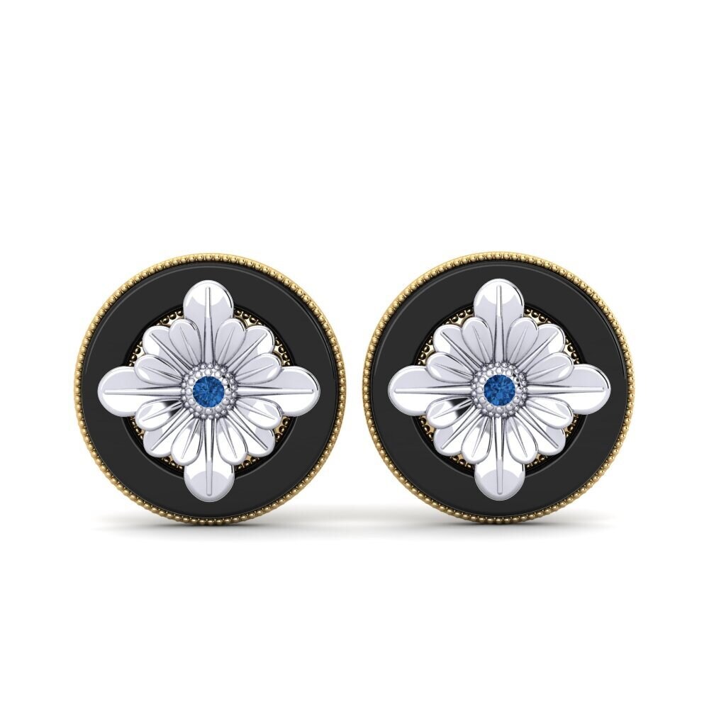9ct Yellow & White Gold Dark Blue Zirconia Women's Earring Manville