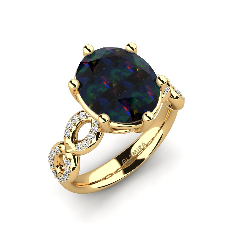 18k Oro Amarillo Opalo Negro Anillo Manzanita