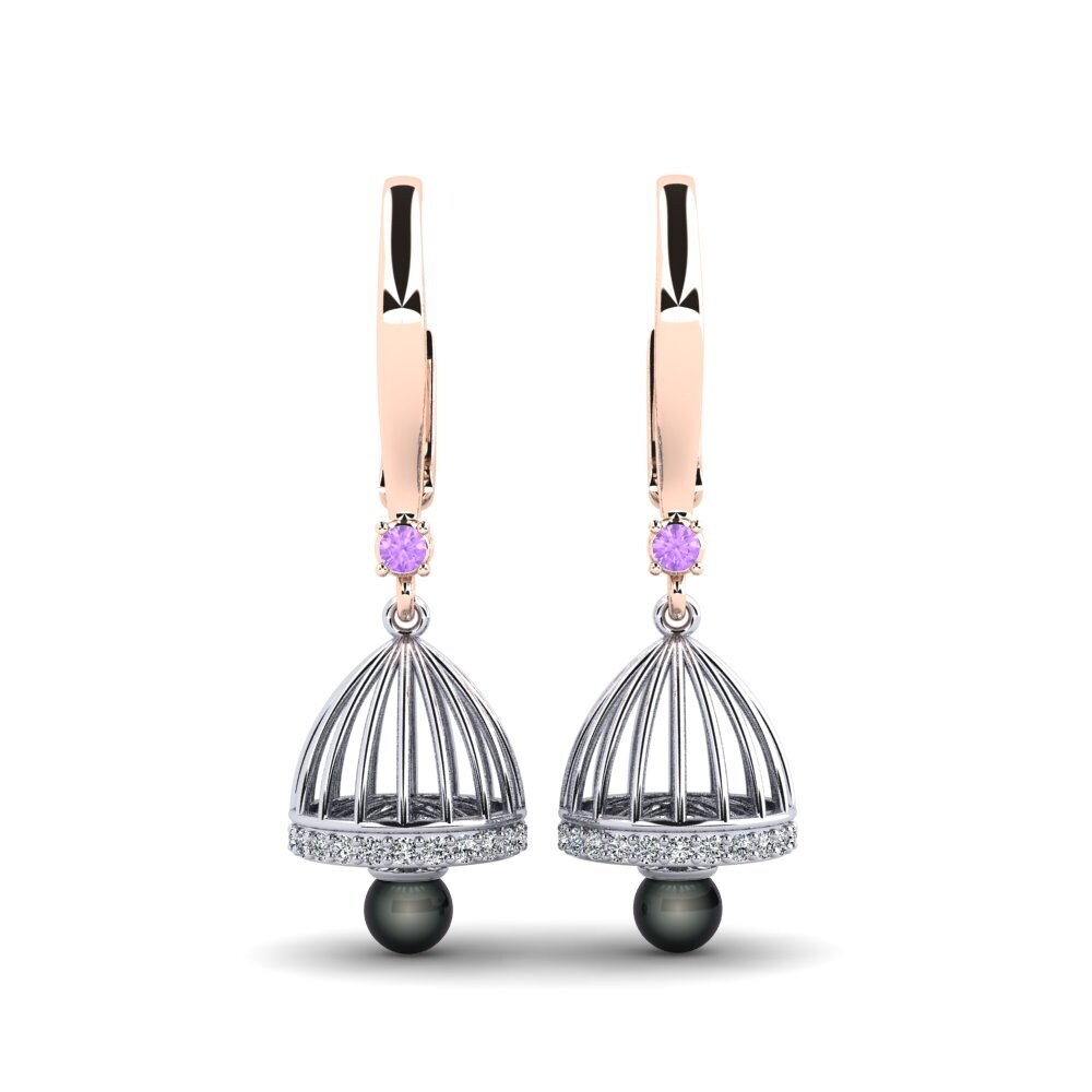 9ct Rose & White Gold Amethyst Women's Earring Mapjonas