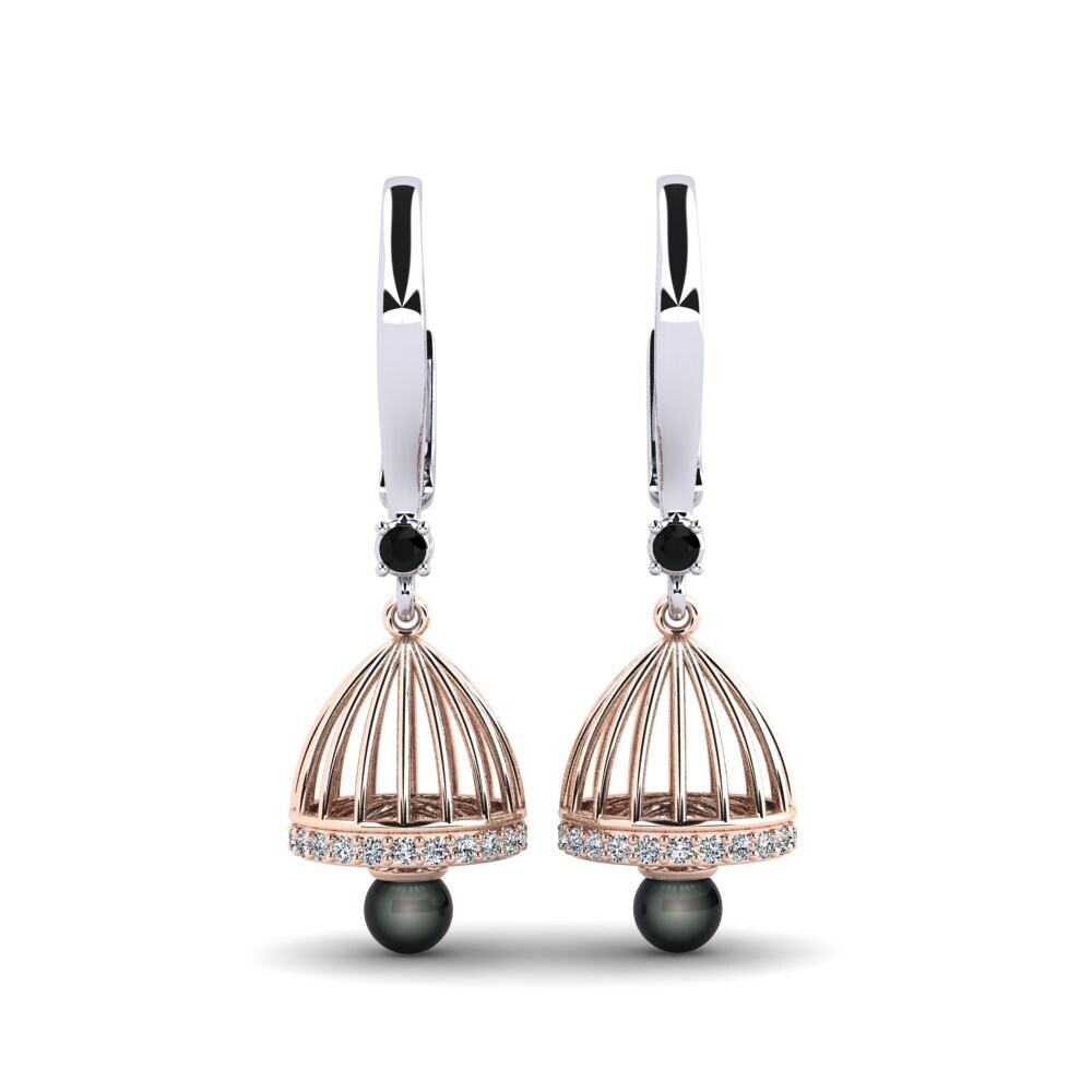 14k White & Rose Gold Black Onyx Women's Earring Mapjonas
