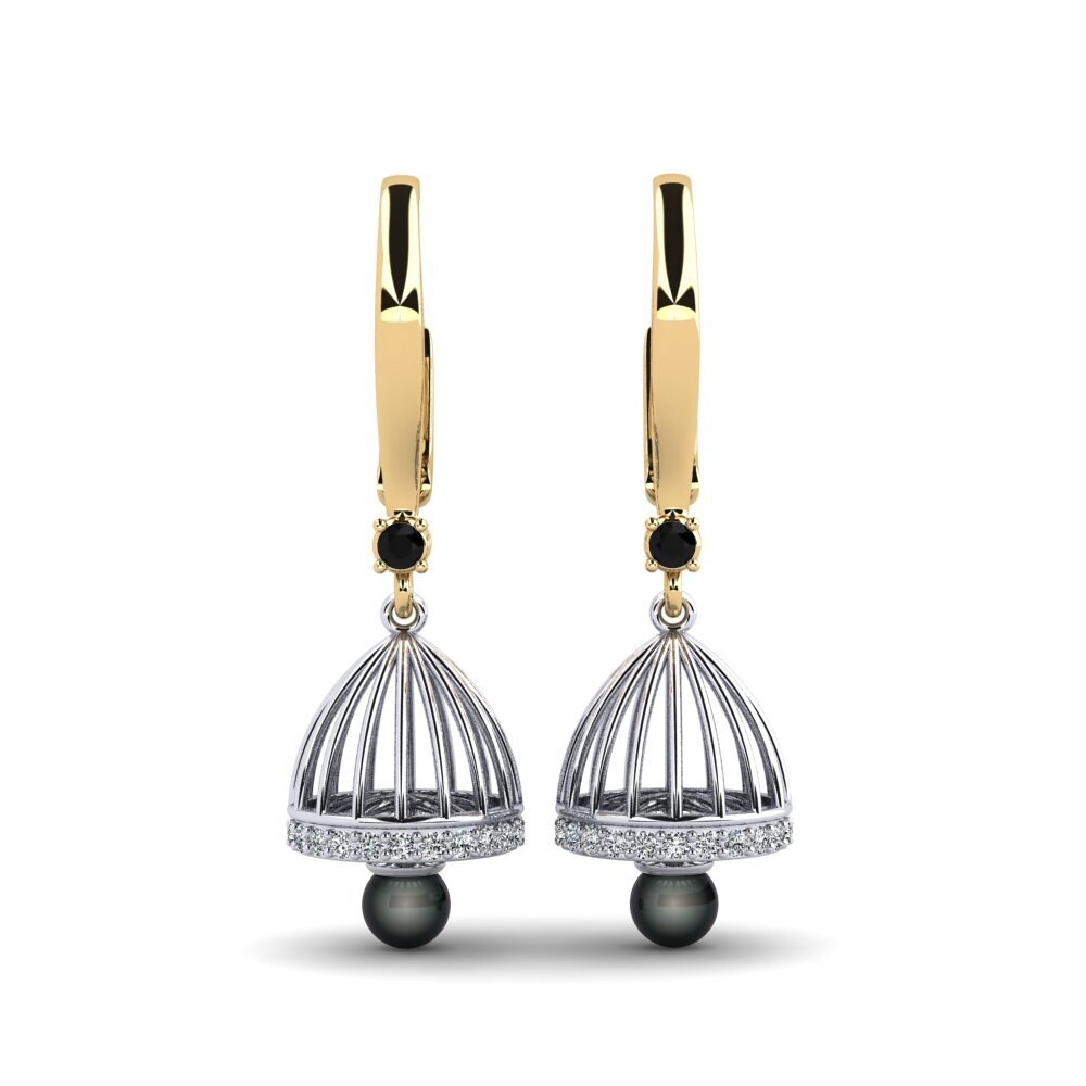 14ct Yellow & White Gold Black Onyx Women's Earring Mapjonas