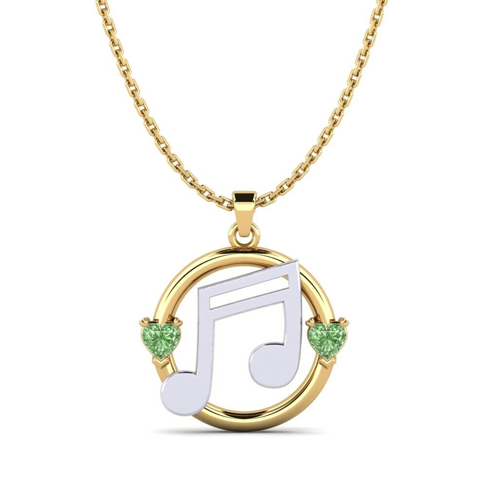 14k Oro Amarillo & Blanco Diamante Verde Colgante de Mujer Maquignon