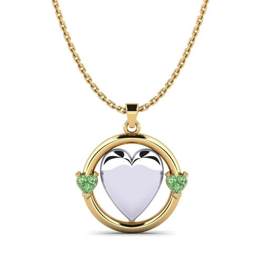 14k Oro Amarillo & Blanco Diamante Verde Colgante de Mujer Marcassin