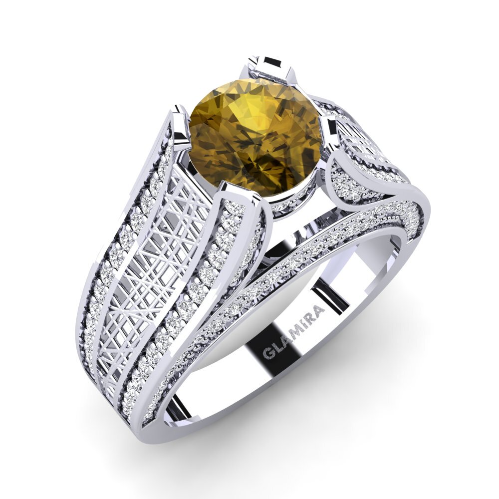 White Silver Brown Zircon Engagement Ring Marcella