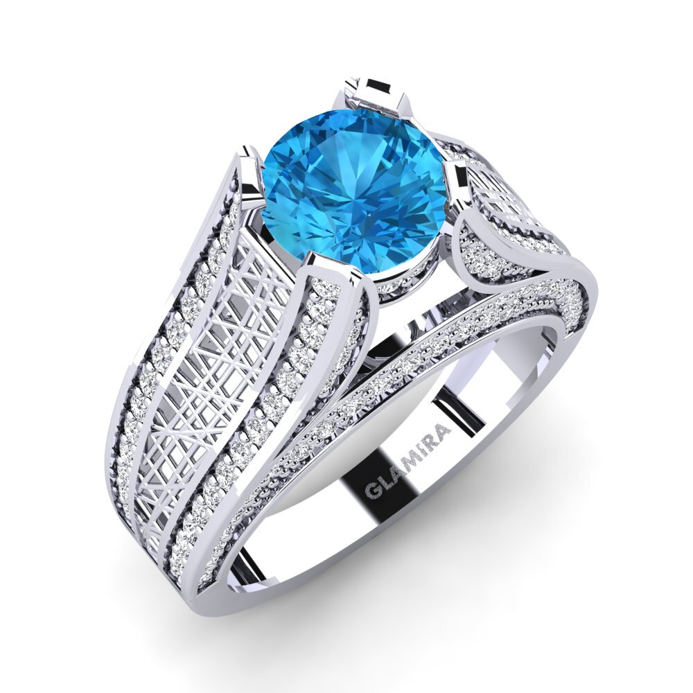 18ct White Gold Blue Topaz Engagement Ring Marcella