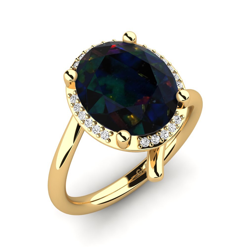18k Oro Amarillo Opalo Negro Anillo Marcette