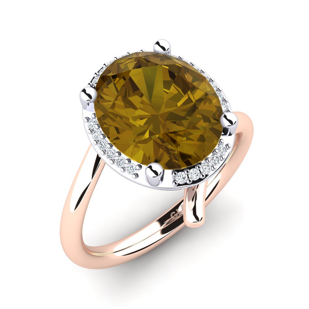 14ct Rose & White Gold Brown Zircon Ring Marcette