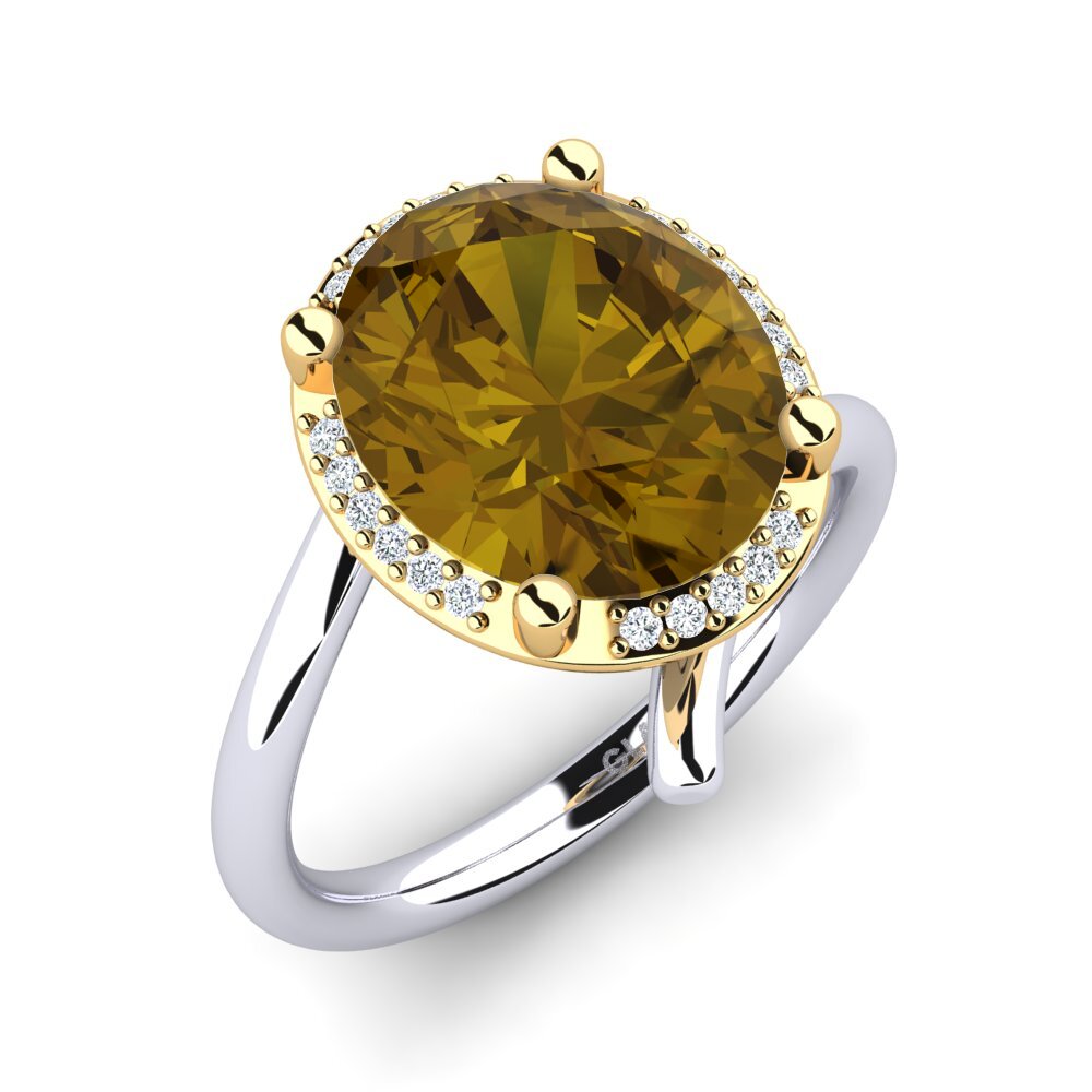 Or Blanc & Jaune 9k Zircon Brun Bague Marcette