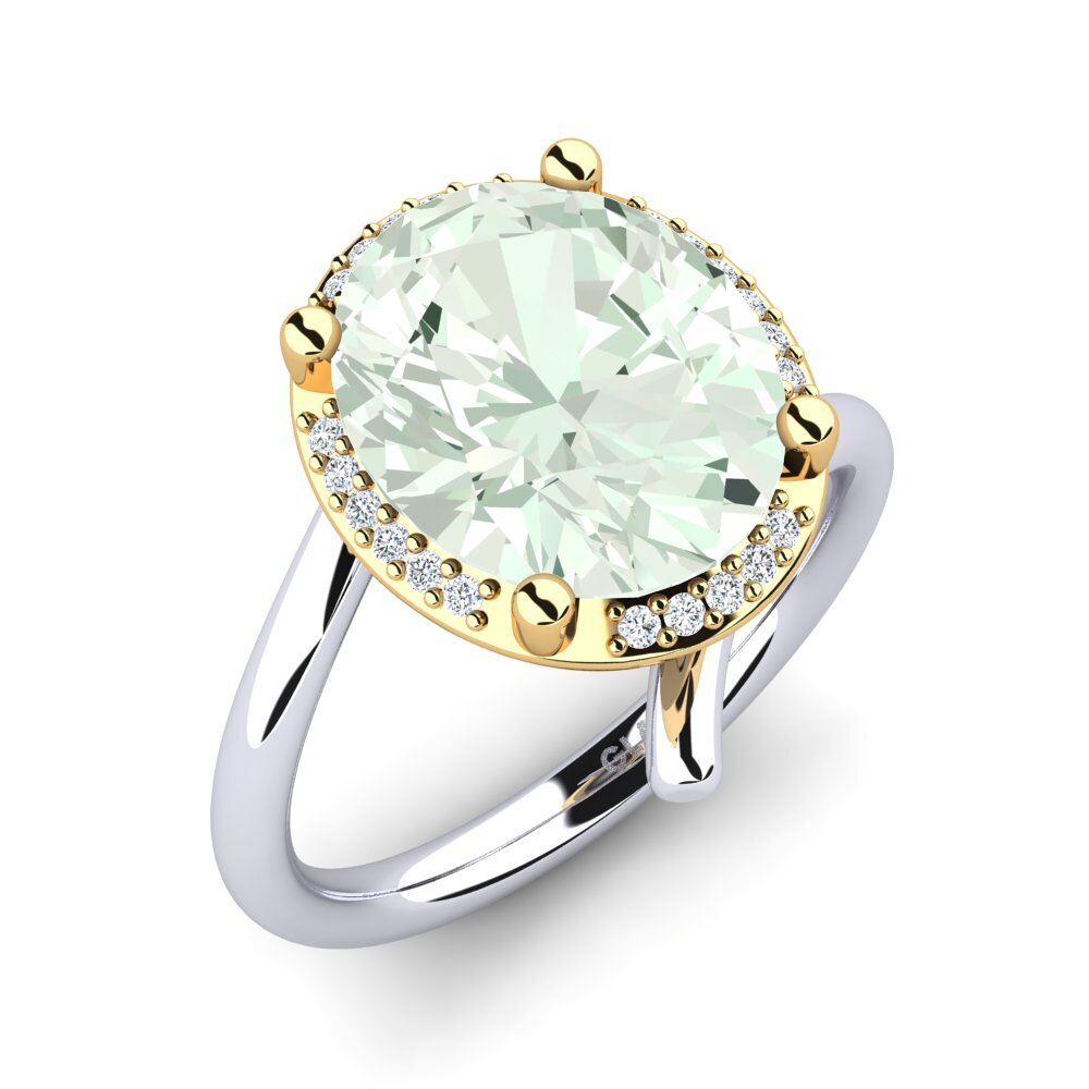 18ct White & Yellow Gold Green Amethyst Ring Marcette