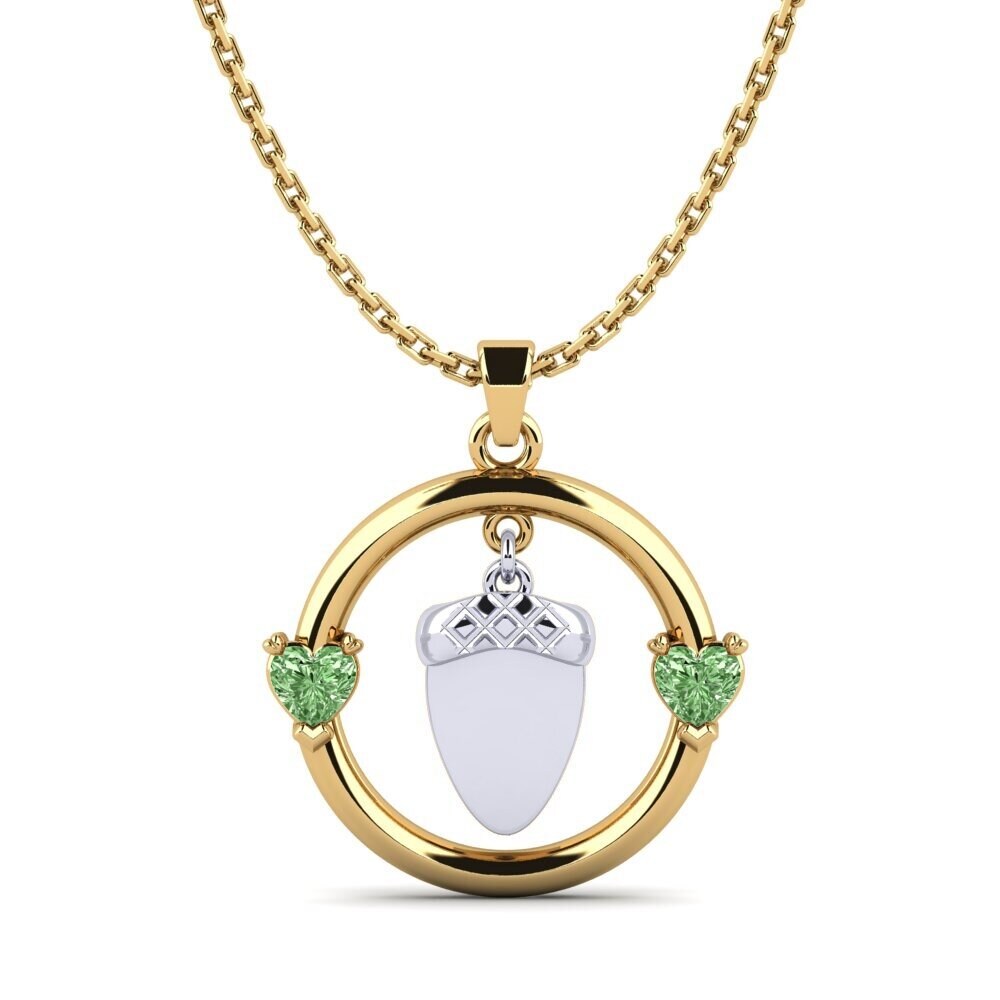 14k Oro Amarillo & Blanco Diamante Verde Colgante de Mujer Marchand