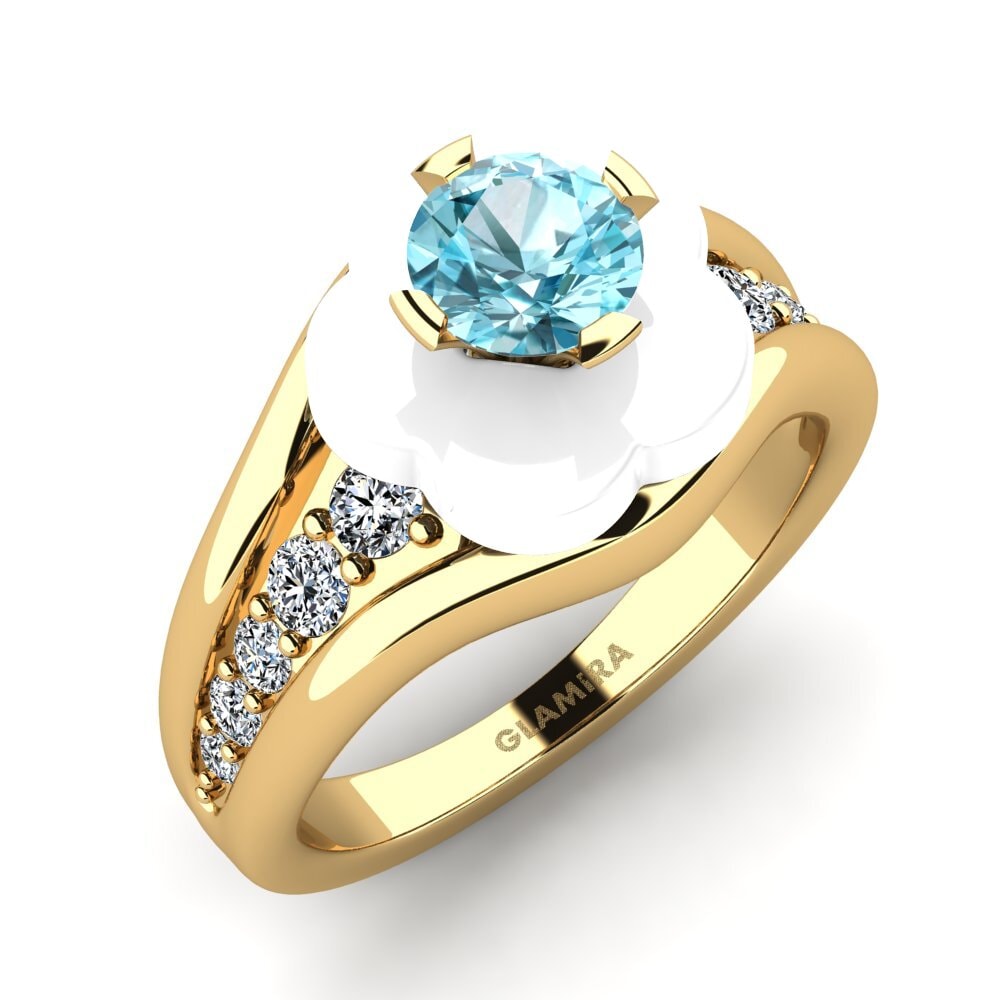 14ct Yellow Gold Blue Zircon Ring Marchelle
