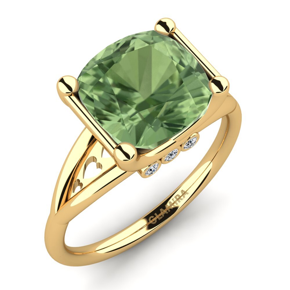 18k Oro Amarillo Zafiro Verde Anillo Marchita