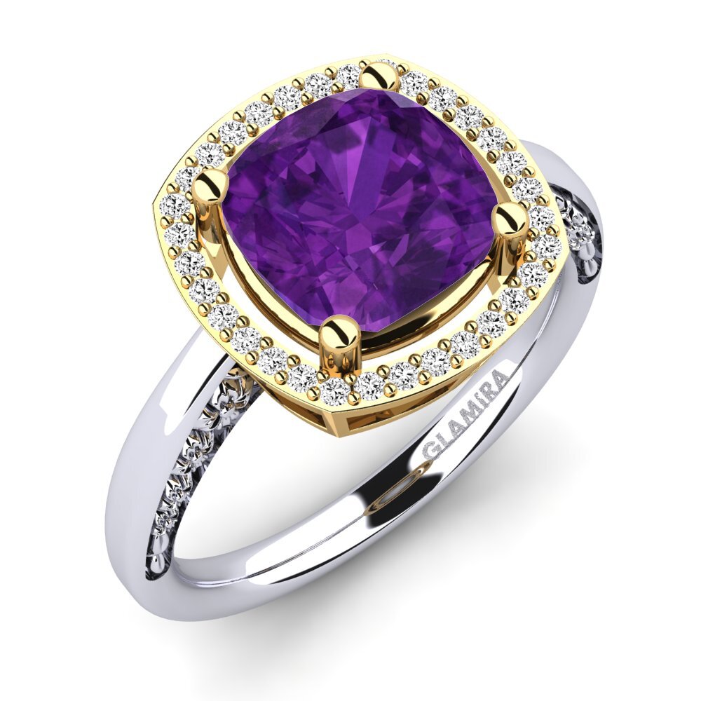 14k Oro Blanco & Amarillo Amatista Anillo de compromiso Marciane
