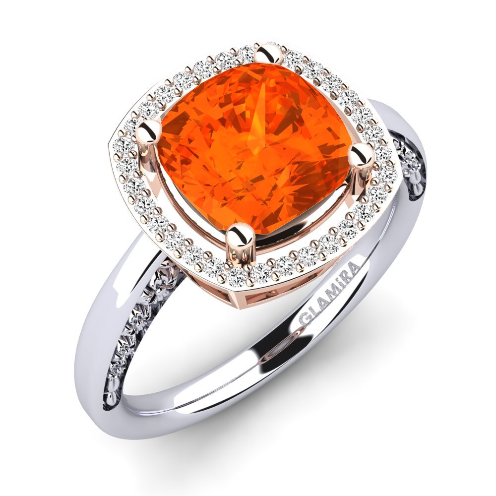 18k Oro Blanco & Rosa Ópalo Fuego Anillo de compromiso Marciane