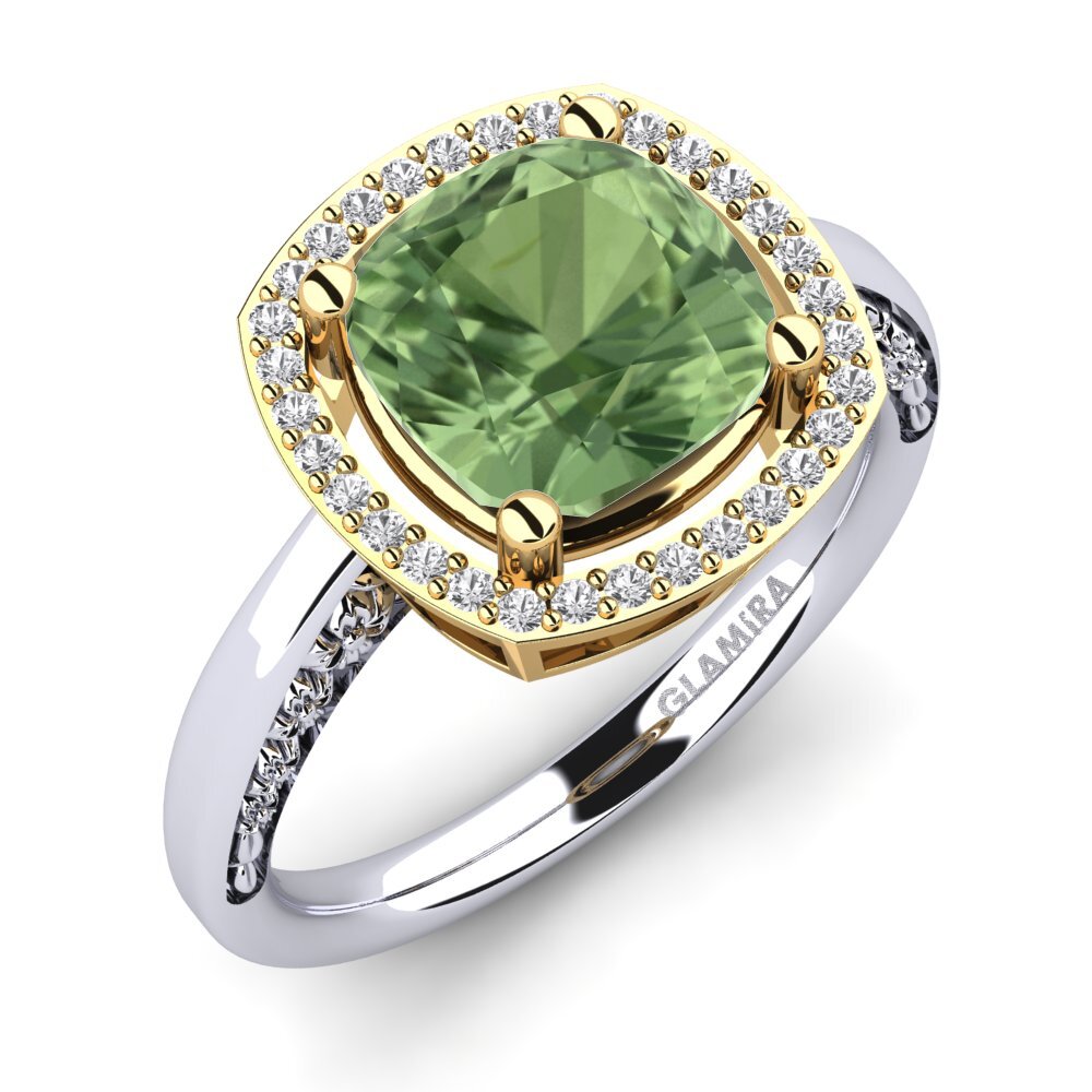 18ct White / Yellow Gold Green Sapphire Engagement Ring Marciane