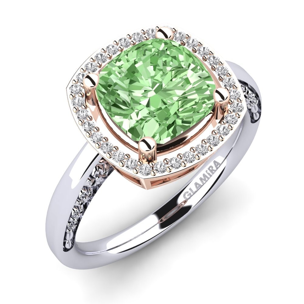 18ct White / Rose Gold Green Diamond Engagement Ring Marciane