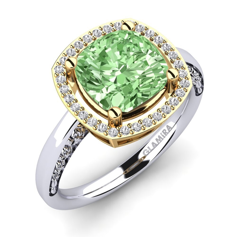 18ct White / Yellow Gold Green Diamond Engagement Ring Marciane