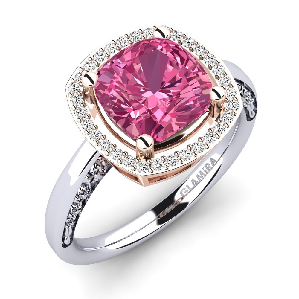 18k Oro Blanco & Rosa Turmalina rosa Anillo de compromiso Marciane