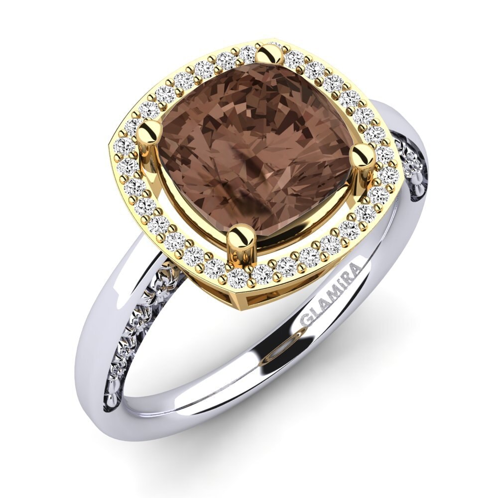 18ct White / Yellow Gold Smoky Quartz Engagement Ring Marciane