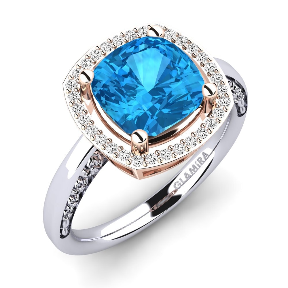 18ct White / Rose Gold Blue Topaz Engagement Ring Marciane
