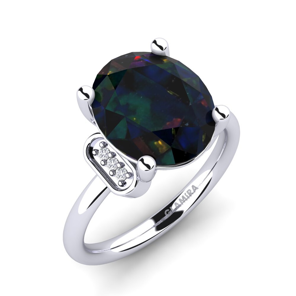White Silver Black Opal Ring Marcisha