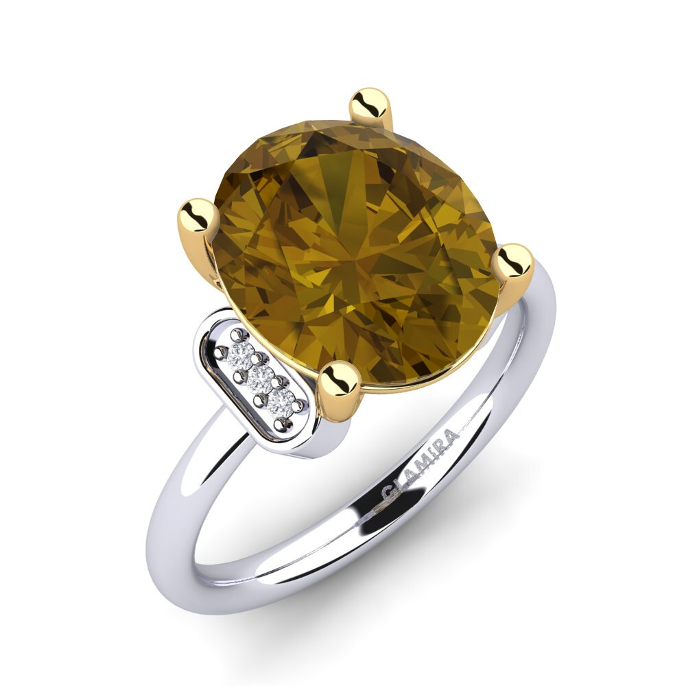 Or Blanc & Jaune 9k Zircon Brun Bague Marcisha