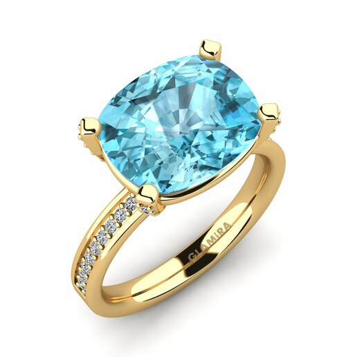 Anillo Marecel Oro Amarillo 585 & Circón Azul & Cristal de Swarovski