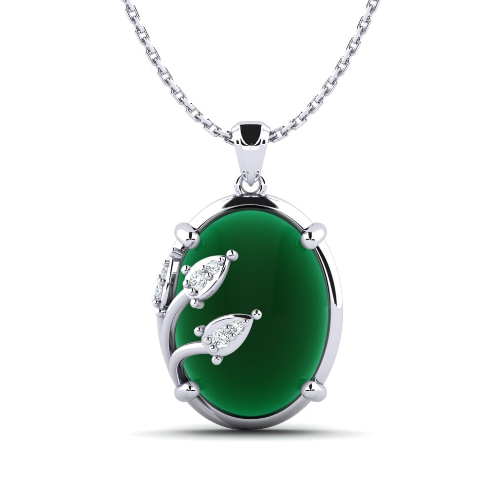 14k Oro Blanco Esmeralda Cabujón Colgante de Mujer Marfery