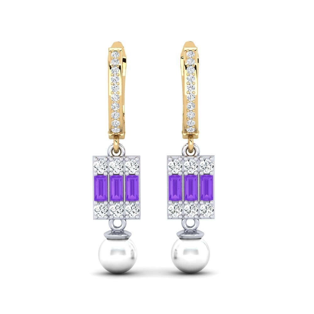 9k Yellow & White Gold Amethyst Women's Earring Margertos