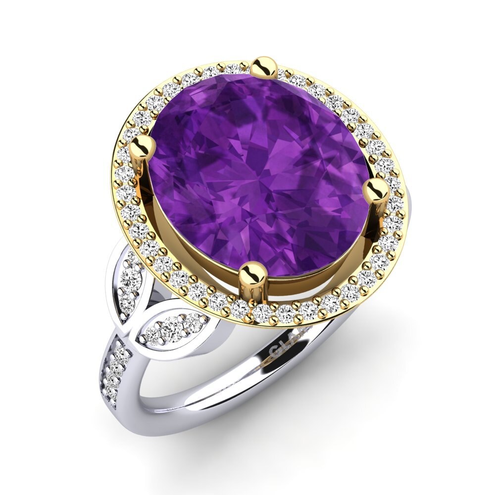 14k Oro Blanco & Amarillo Amatista Anillo Margretha
