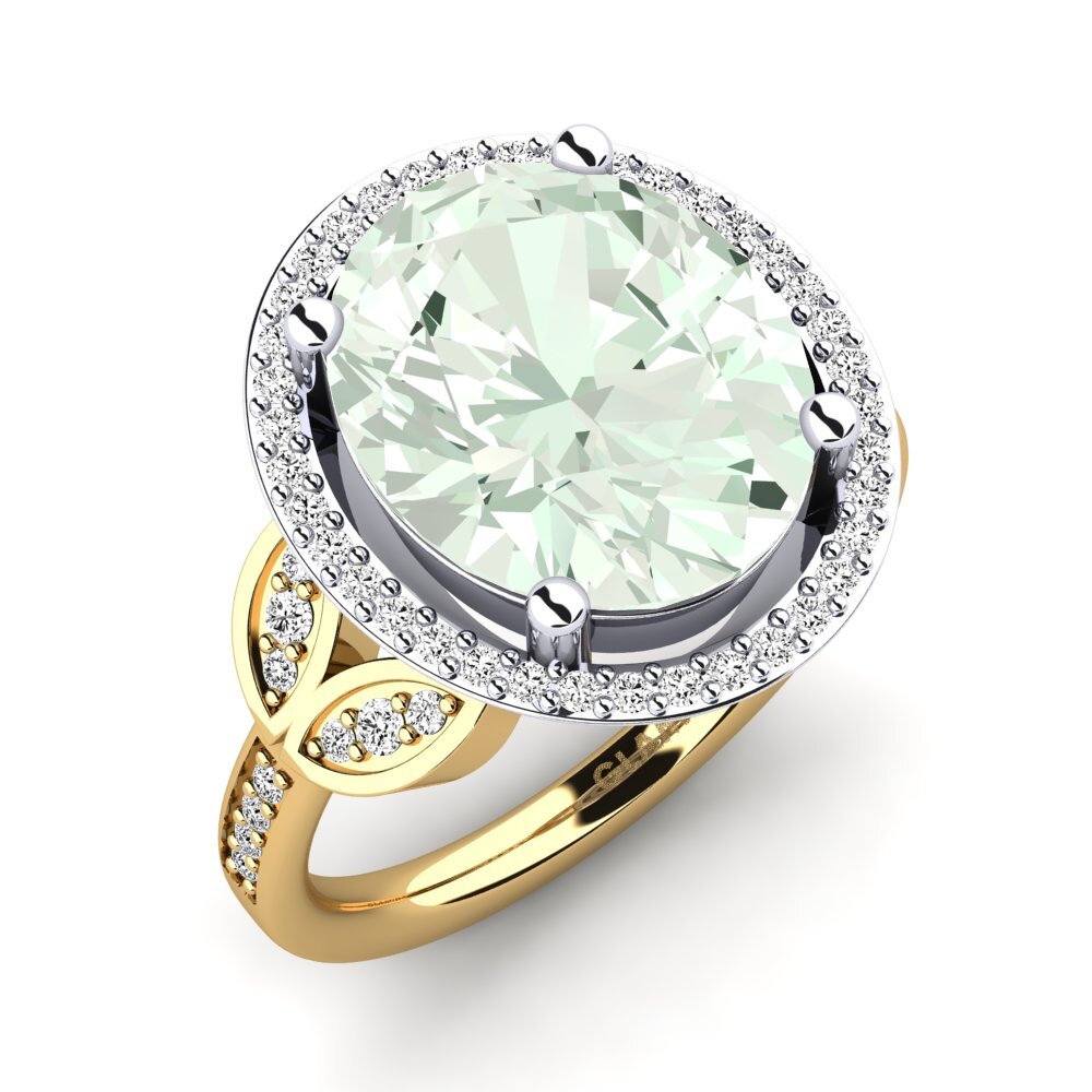 Amarelo & Branco-14K Ametista Verde Anel Margretha
