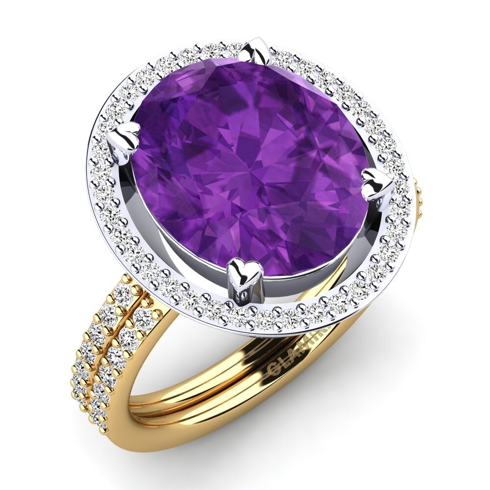 14k Oro Blanco & Amarillo Amatista Anillo Margrie