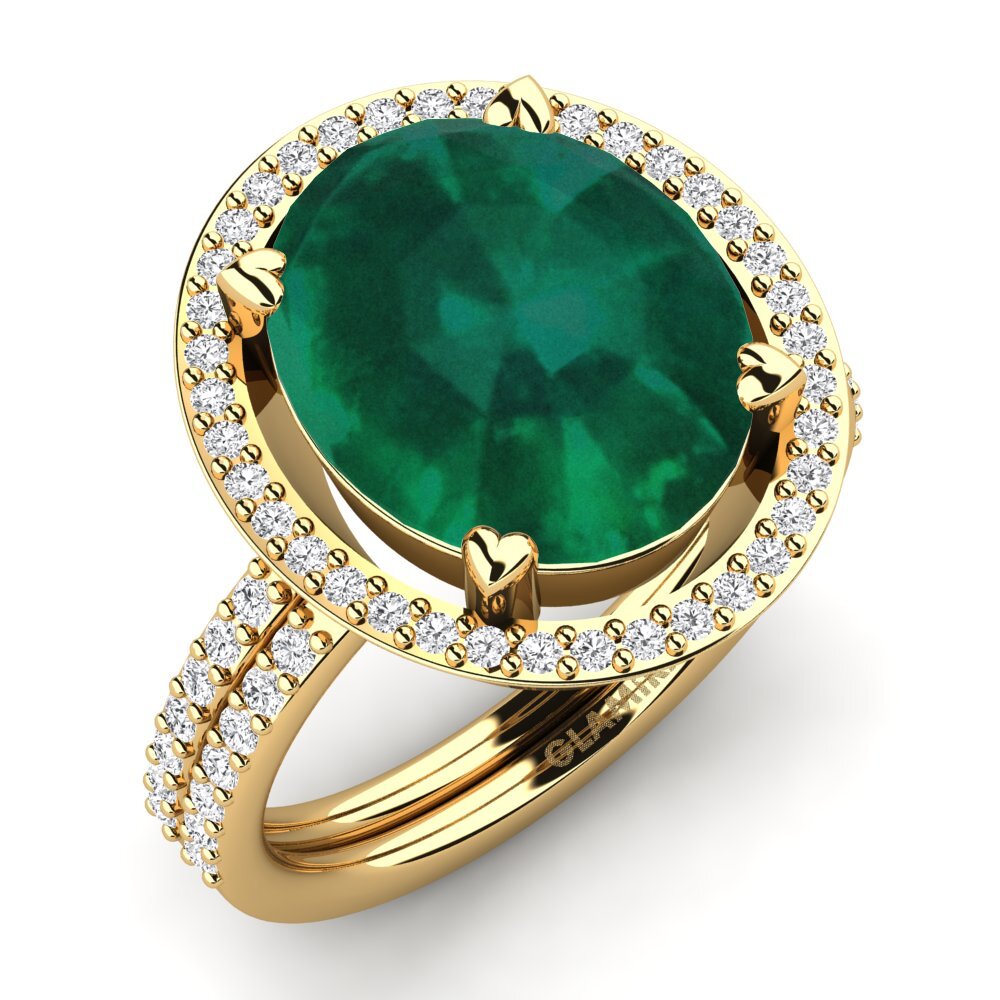 Bague Cocktail Solitaire En Or Jaune 14 Carats - Pierre Centrale : Spinelle Synthétique Vert émeraude 15.30 Ct - Taille 7.75