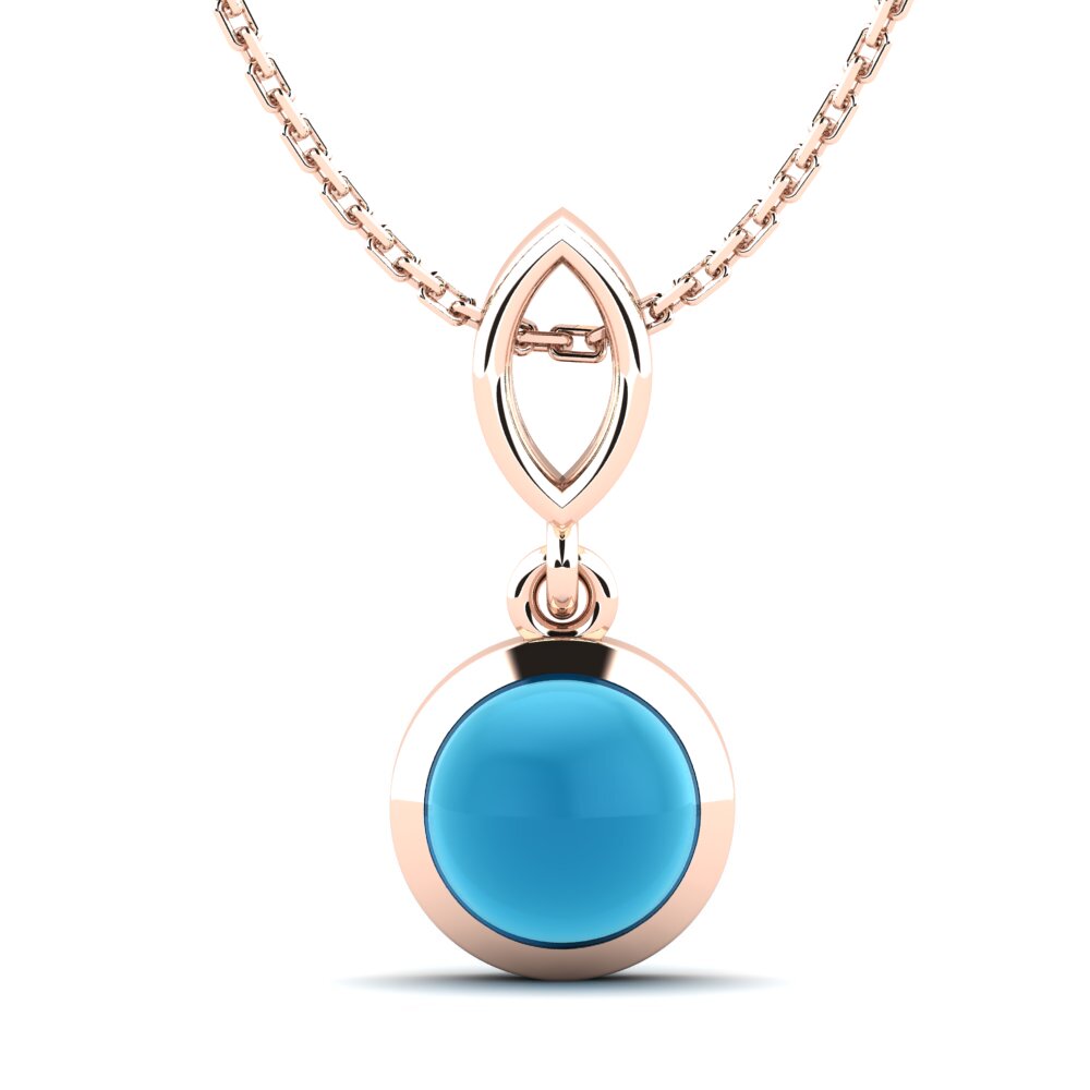 14k Oro Rosa Topacio Azul Cabujón Colgante de Mujer Marifer