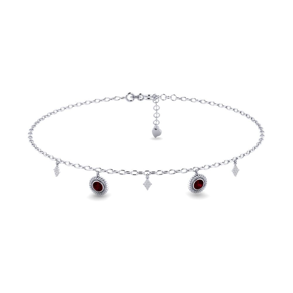 18ct White Gold Garnet Women's Anklet Marijus