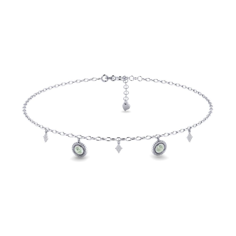 18ct White Gold Green Amethyst Women's Anklet Marijus