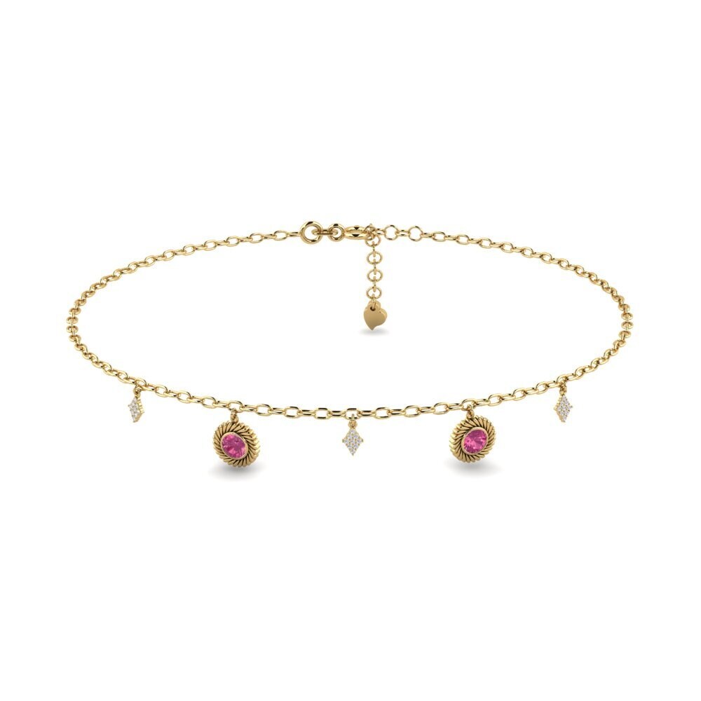 14ct Yellow Gold Pink Tourmaline Women's Anklet Marijus