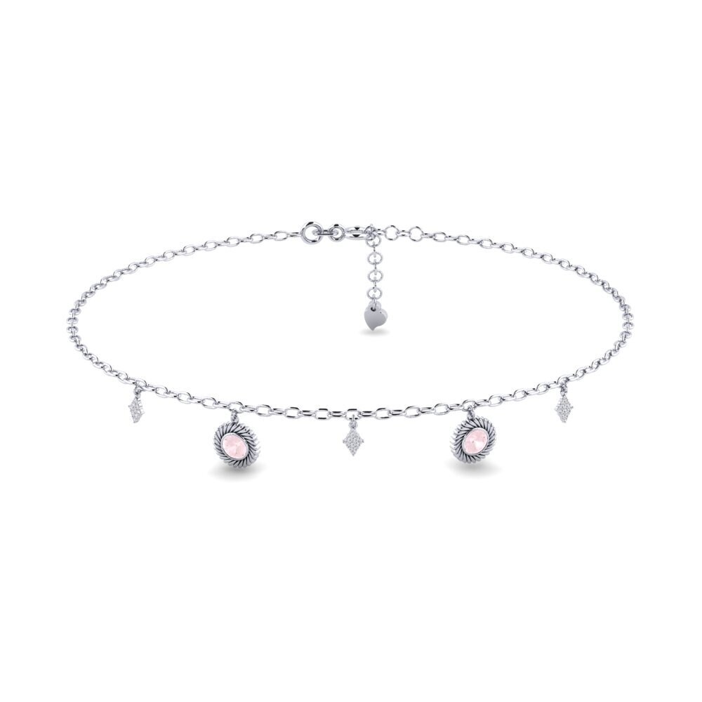 18ct White Gold Rose Quartz Women's Anklet Marijus