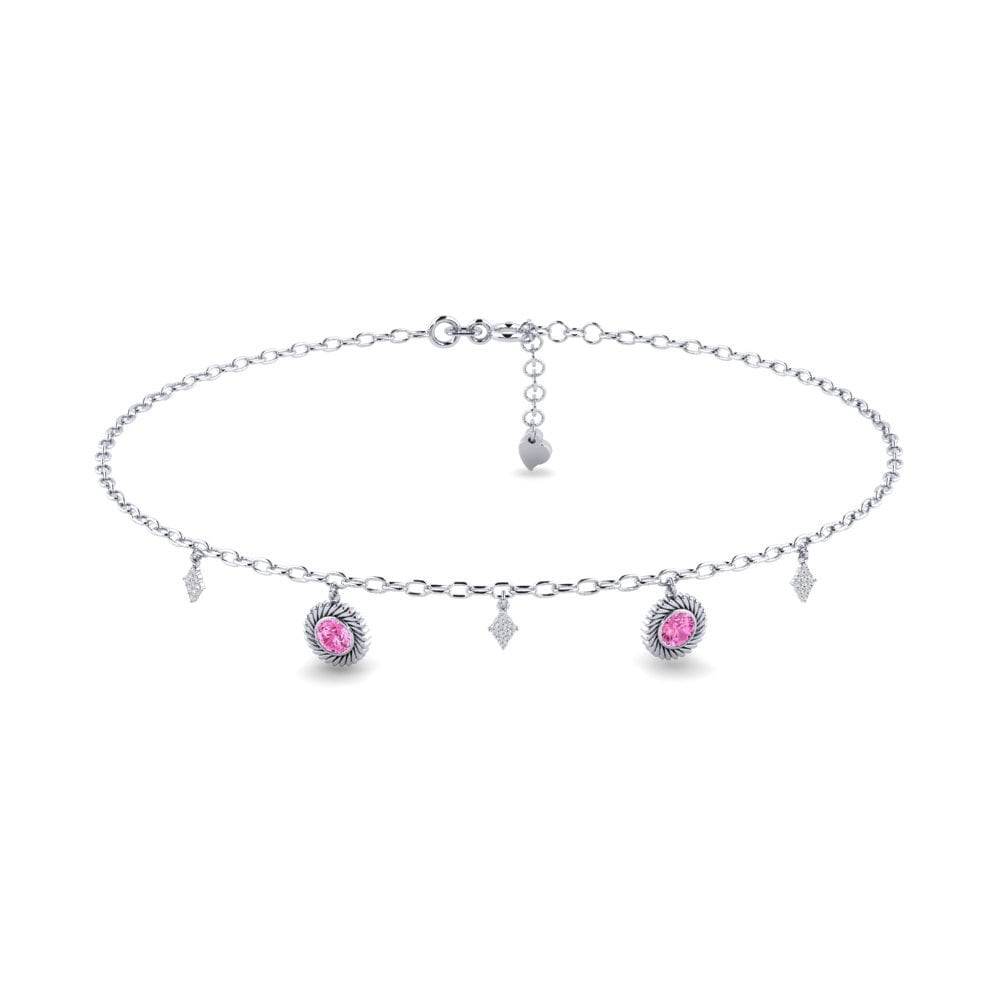 18ct White Gold Pink Topaz Women's Anklet Marijus