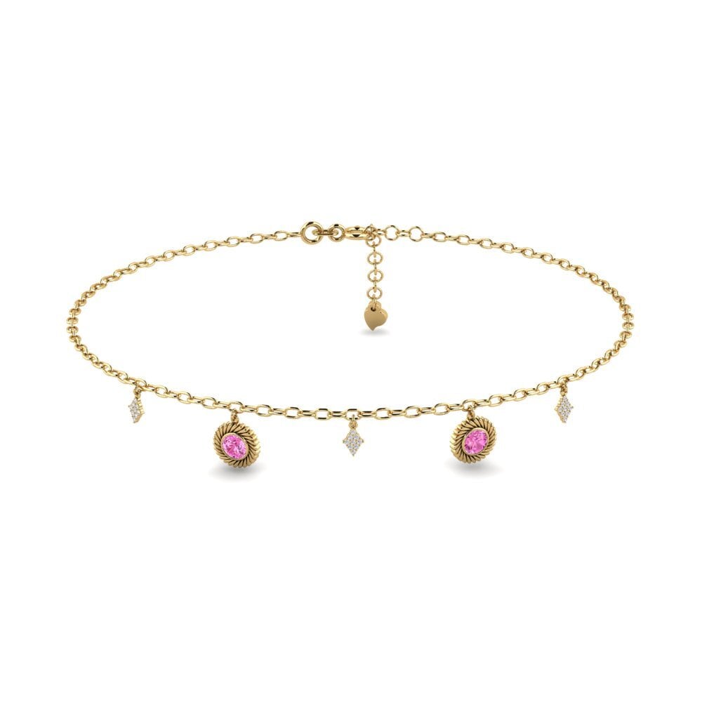 14ct Yellow Gold Pink Topaz Women's Anklet Marijus
