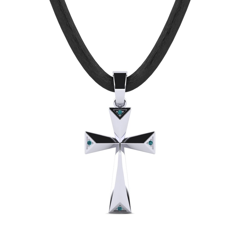 18ct White Gold Blue Diamond Men's Pendant Marill