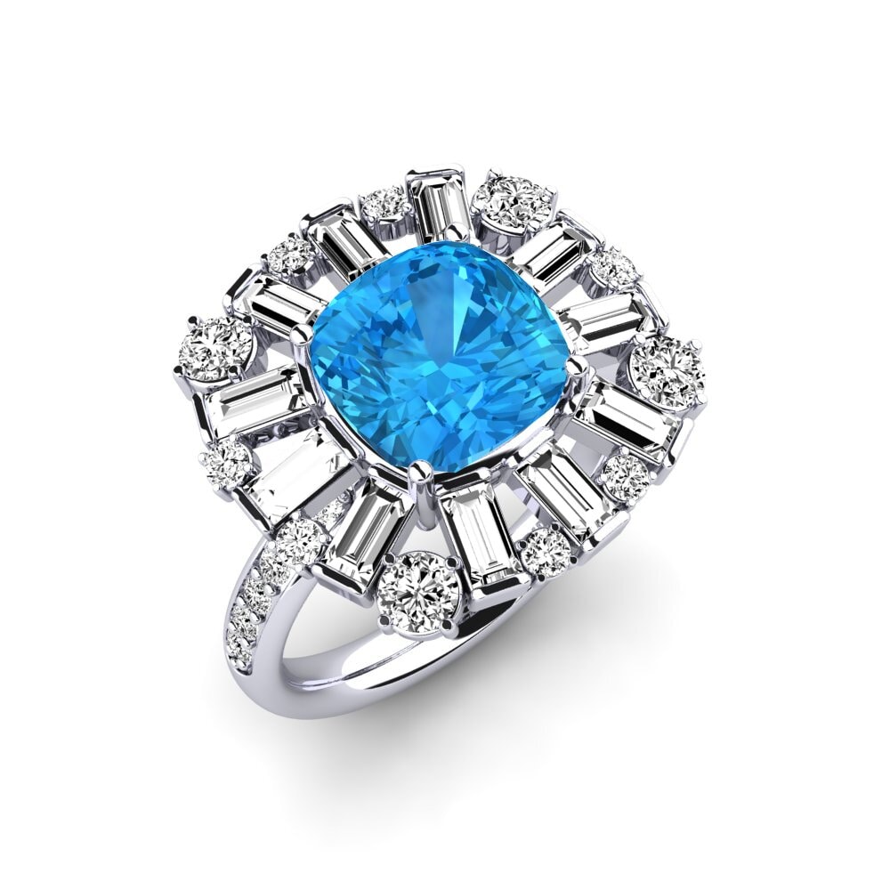Białe Złoto 375 Niebieski Topaz Pierścionek zaręczynowy Marilyne