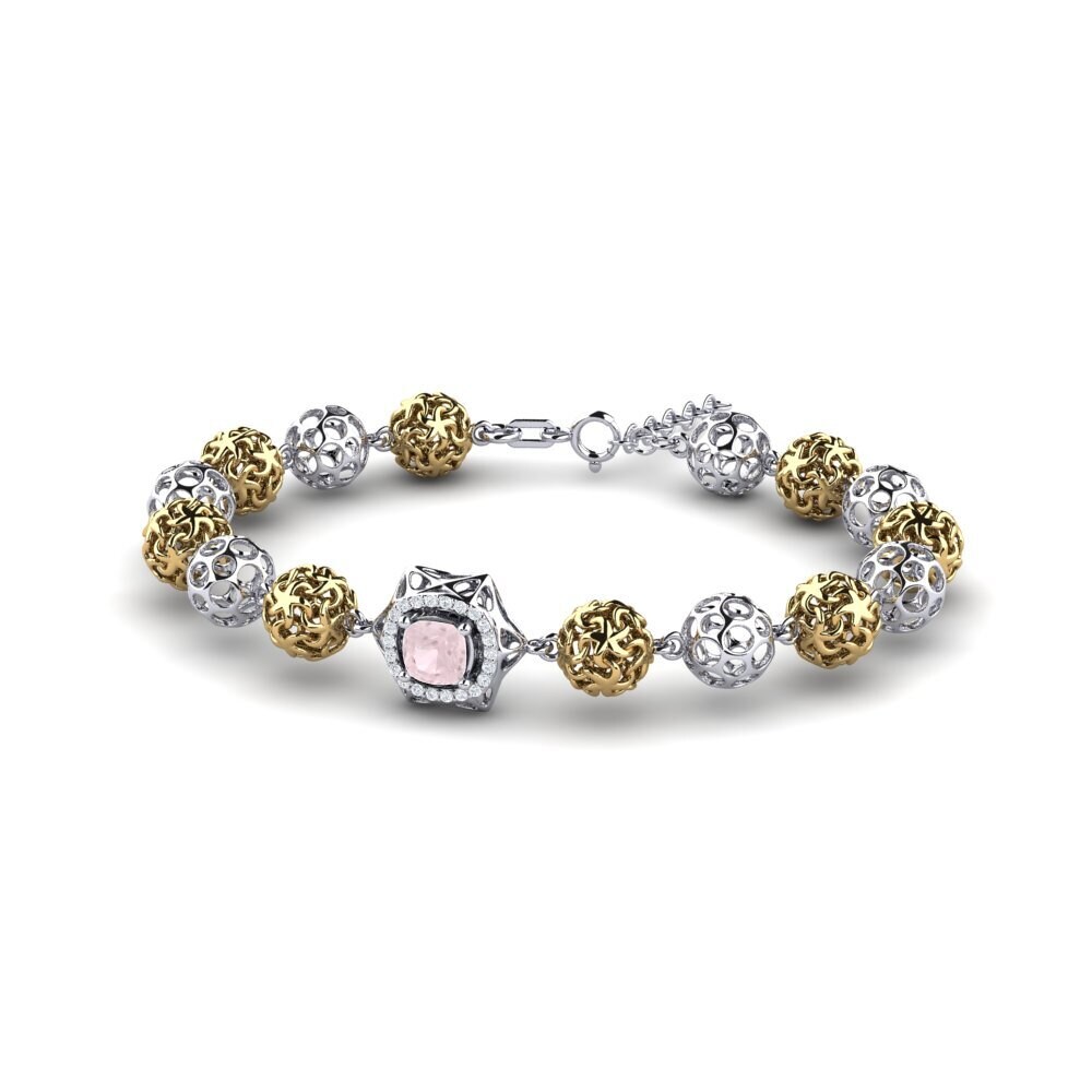 9ct White & Yellow Gold Rose Quartz Women's Bracelet Marjorie