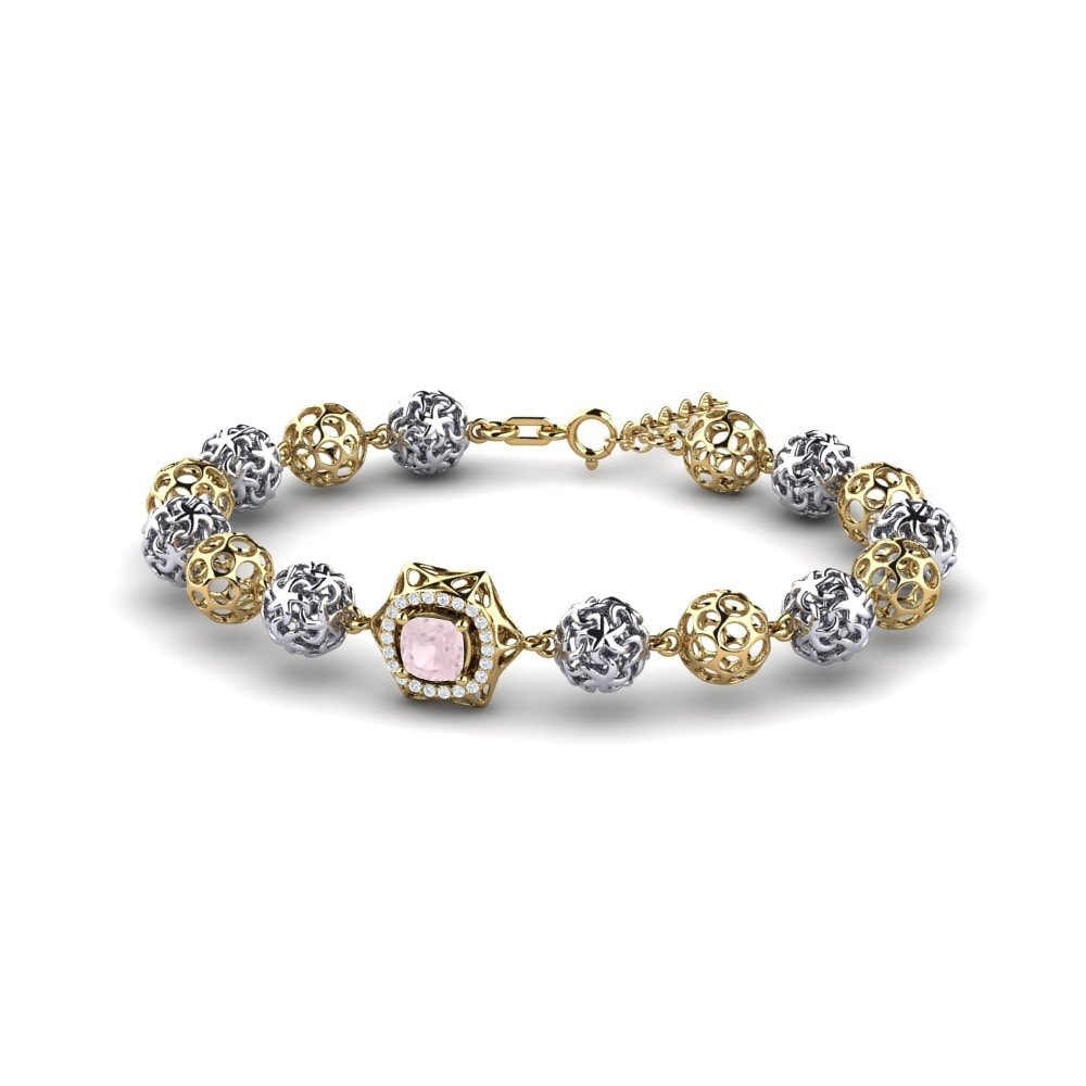9ct Yellow & White Gold Rose Quartz Women's Bracelet Marjorie